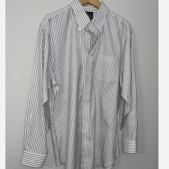 Jos A Bank Traveler's Button Down Dress Shirt  17-35 White Pinstripe - Picture 1 of 9